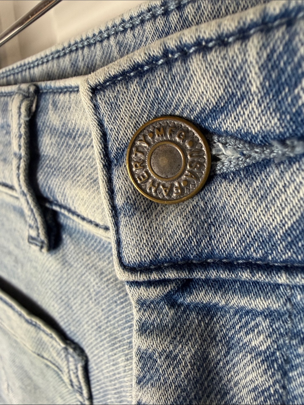 FAHERTY Stretch Terry Patch Pocket Light Blue High-Rise Denim Shorts - Picture 6 of 8